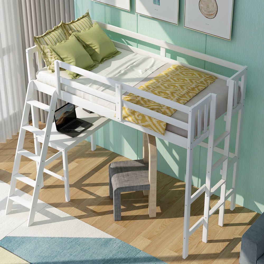 Twin Loft Bed With Build In Desk For Kids (9)