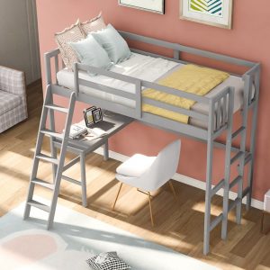 Twin Size Loft Bed With Desk And Two Ladders (7)