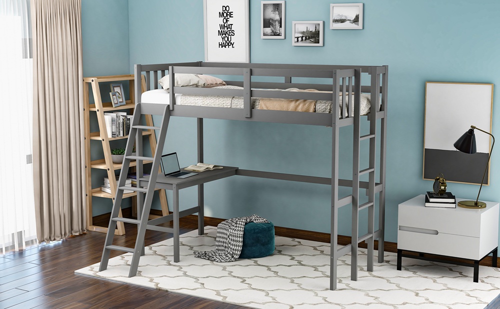 Twin Size Loft Bed With Desk And Two Ladders