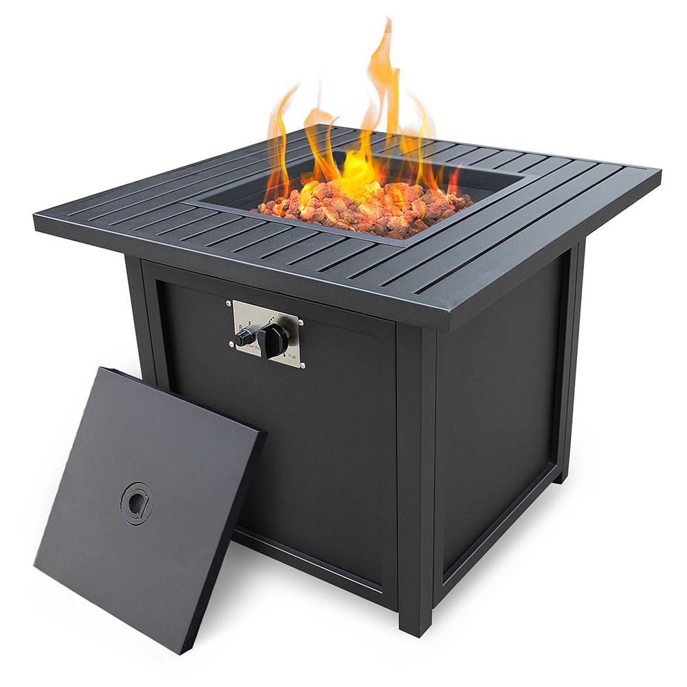 Upland 28” Slat Top Gas Fire Pit Table Black (7)