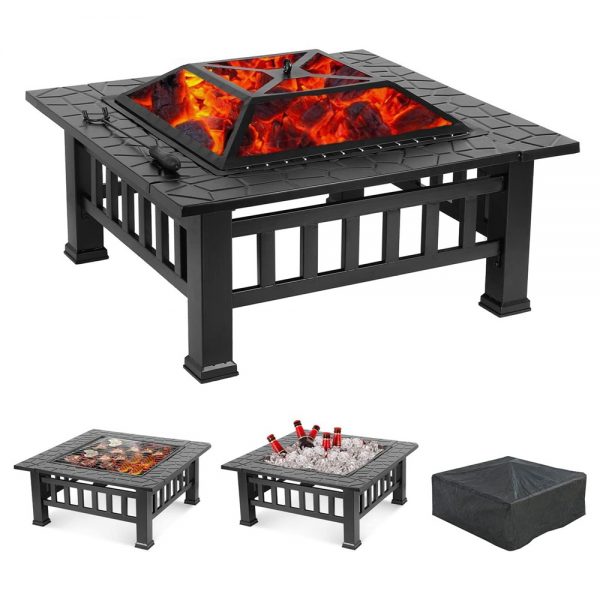 Upland Charcoal Fire Pit With Cover Black And Metal (5)