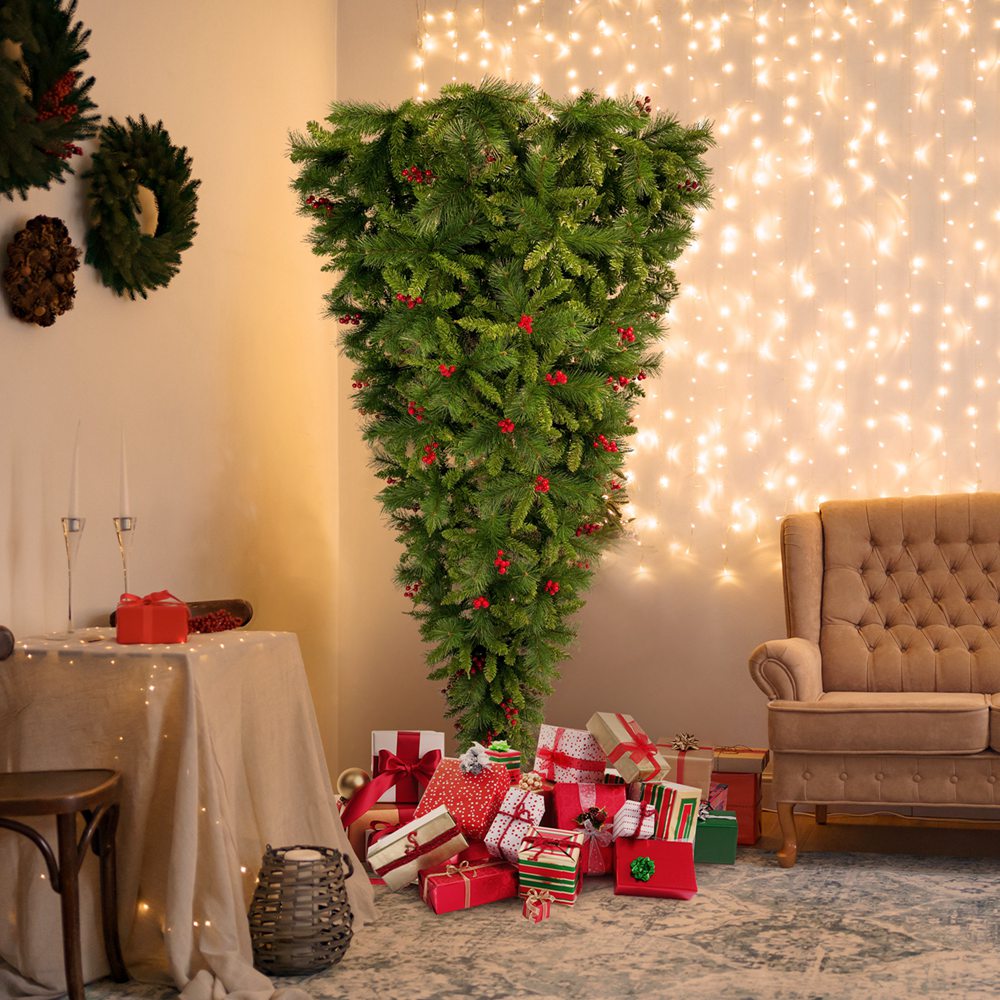 Upside Down Green Christmas Tree Hinged Spruce Full Tree 1500 Branch Tips (3)