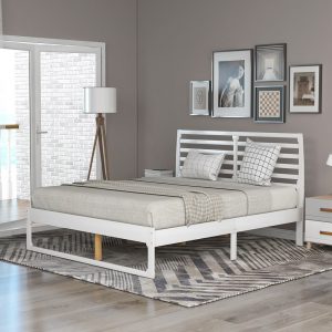 White Platform Bed Queen With Headboard Easy Assemble (5)