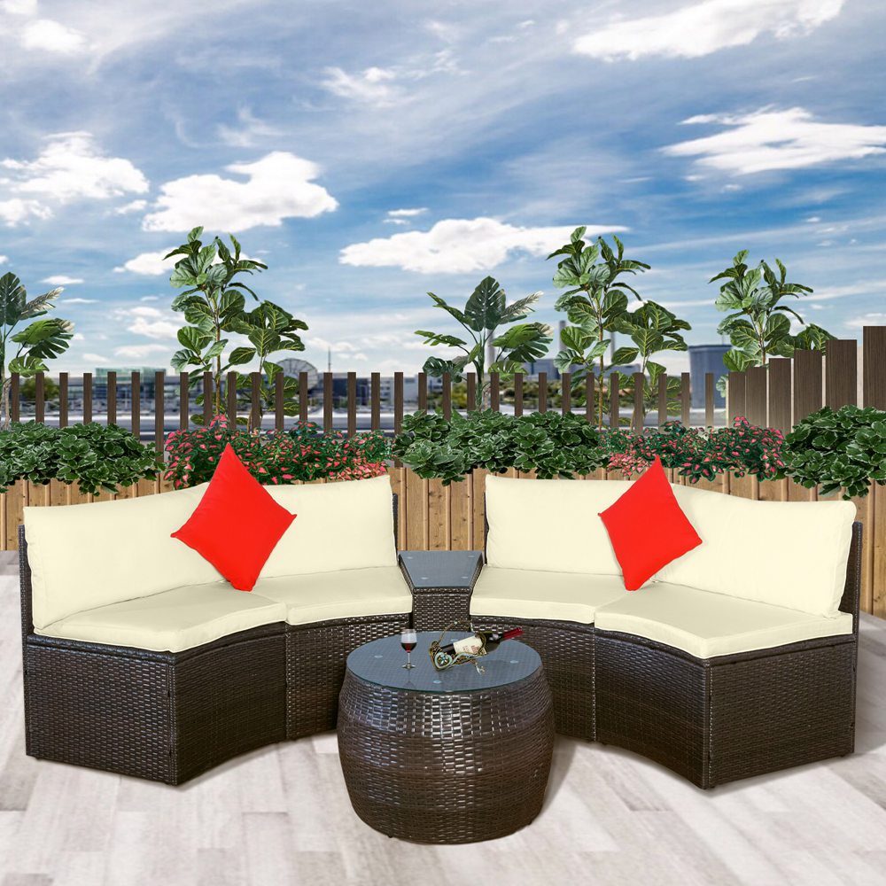 Wicker Rattan Sectional Sofas With Two Pillows And Coffee Table (6)
