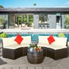 Wicker Rattan Sectional Sofas With Two Pillows And Coffee Table (8)